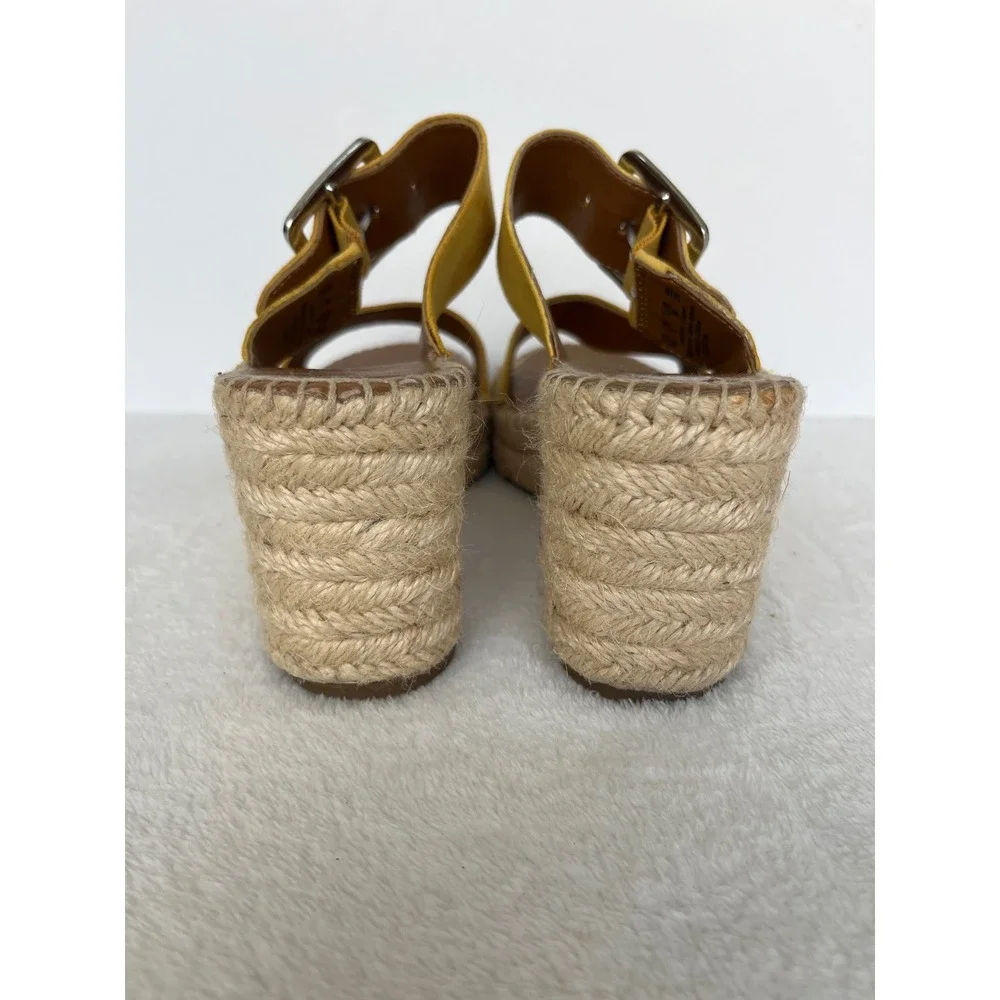 Franco Sarto Coastal Yellow Mustard Espadrille Wedge Sandals Womens 8M boho chic